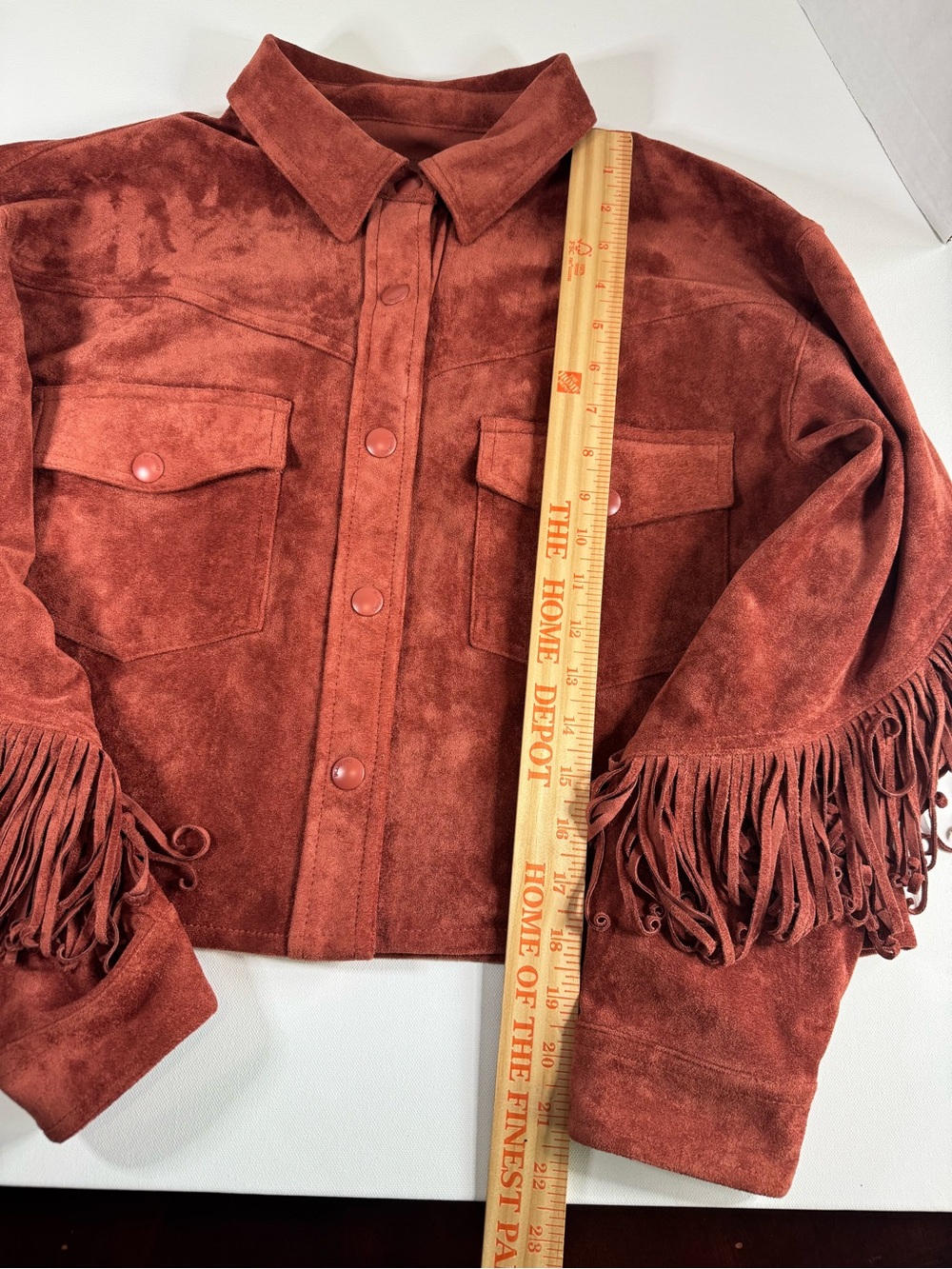 BLANKNYC Faux Suede Fringe Western Shacket M Bounce Back Rust - Picture 6 of 9
